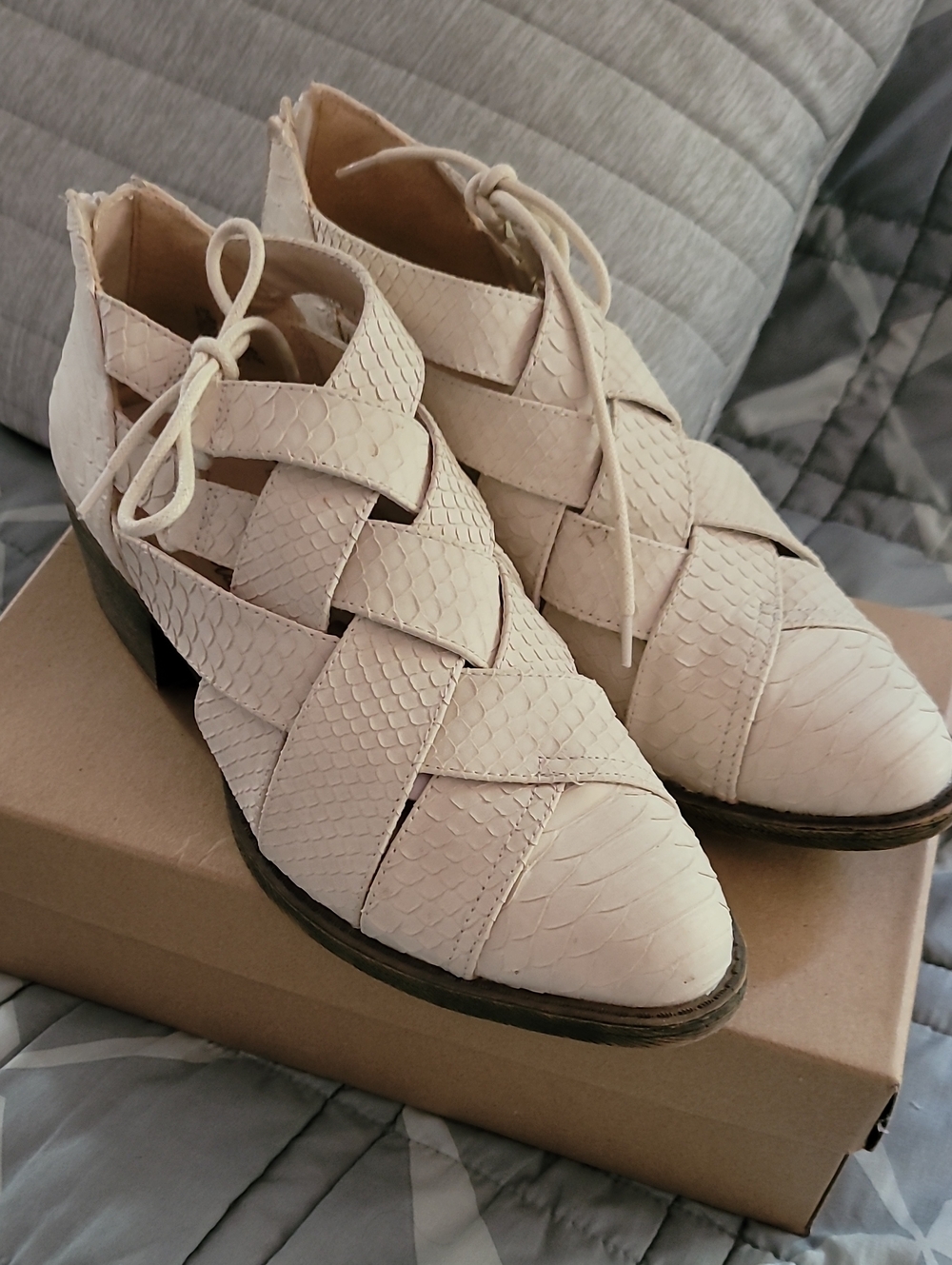 Coconuts by Matisse Cream Woven Lace-Up Heels